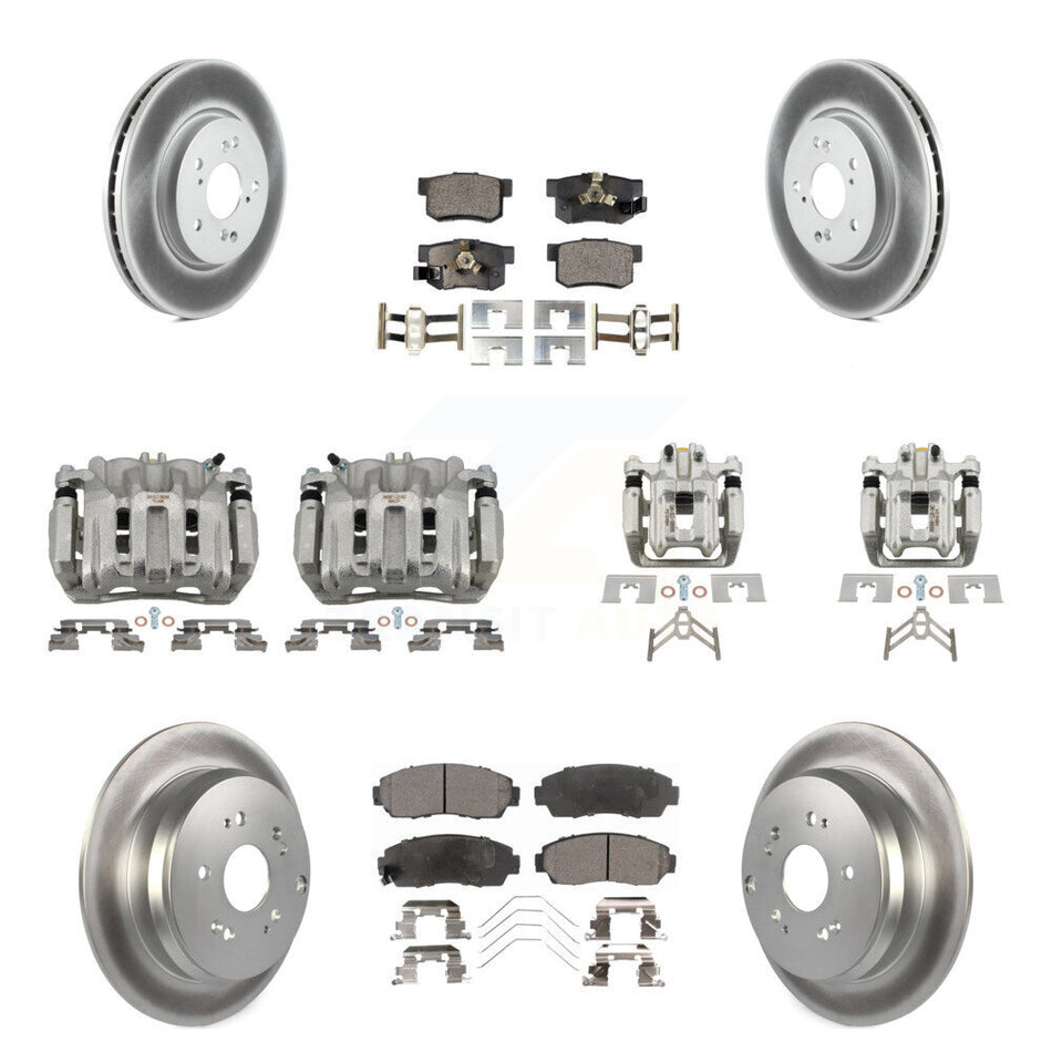 Front Rear Disc Brake Caliper Coat Rotor Semi-Metallic Pad Kit (10Pc) For Honda CR-V AWD KCG-101026P