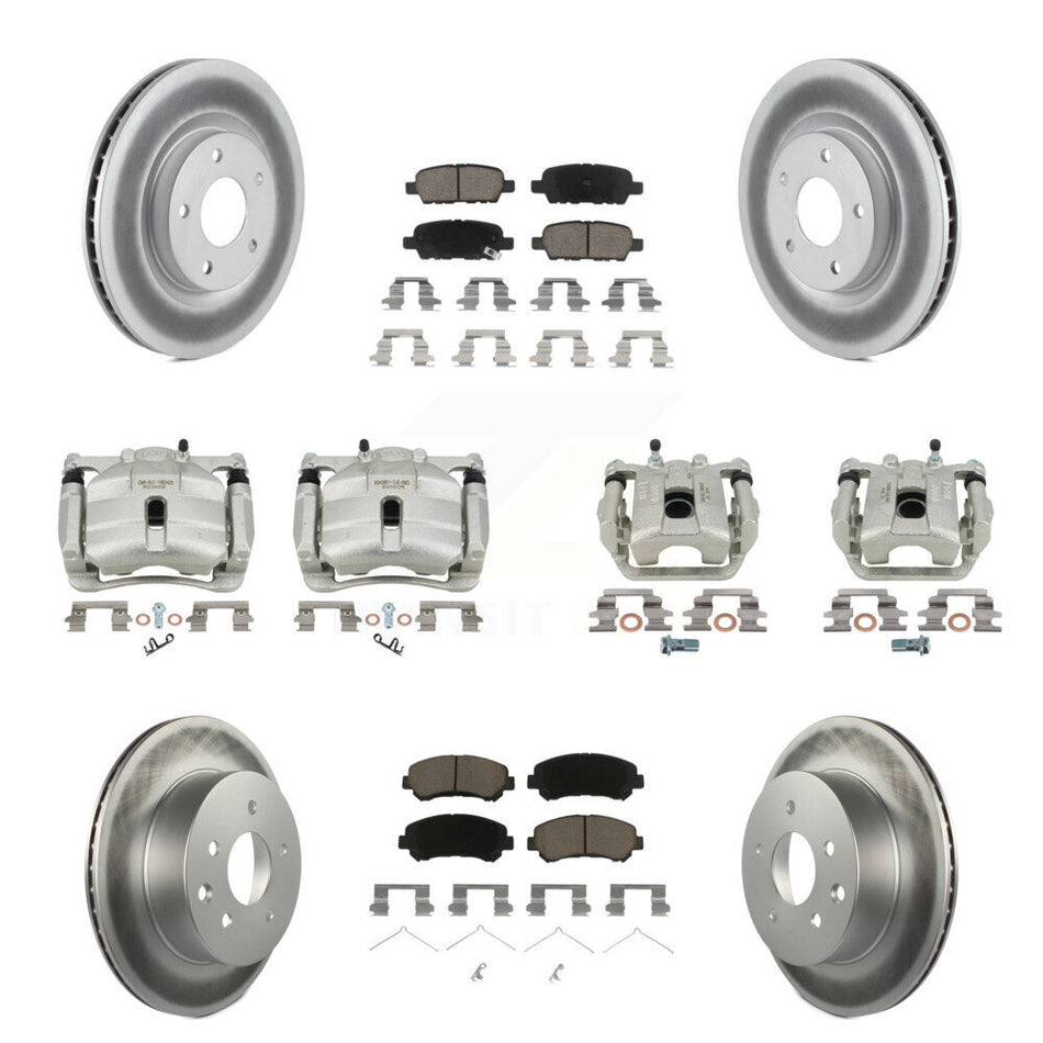 Front Rear Disc Brake Caliper Coat Rotors Ceramic Pad Kit (10Pc) For Nissan Rogue Select KCG-101031C