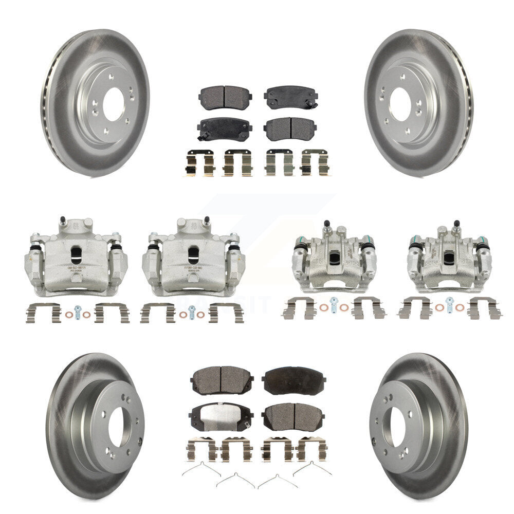 Front Rear Disc Brake Caliper Coated Rotor And Ceramic Pad Kit (10Pc) For Hyundai Sonata KCG-101031T