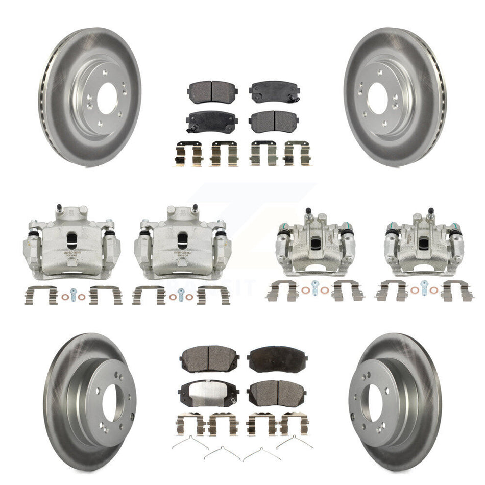 Front Rear Disc Brake Caliper Coated Rotor And Ceramic Pad Kit (10Pc) For Hyundai Sonata KCG-101031T
