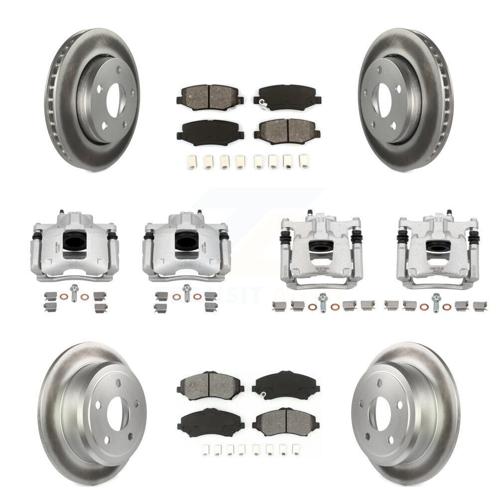 Front Rear Disc Brake Caliper Coat Rotors Semi-Metallic Pad Kit (10Pc) For Jeep Wrangler KCG-101035S