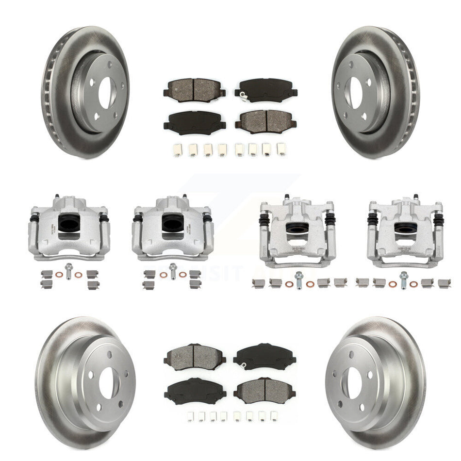 Front Rear Disc Brake Caliper Coat Rotors Semi-Metallic Pad Kit (10Pc) For Jeep Wrangler KCG-101035S
