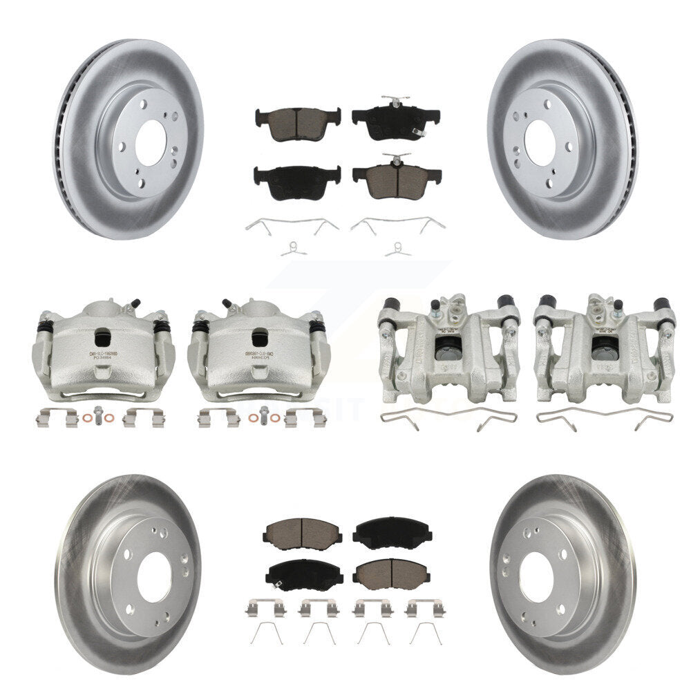 Front Rear Disc Brake Caliper Coated Rotors And Ceramic Pads Kit (10Pc) For Honda Civic KCG-101038C