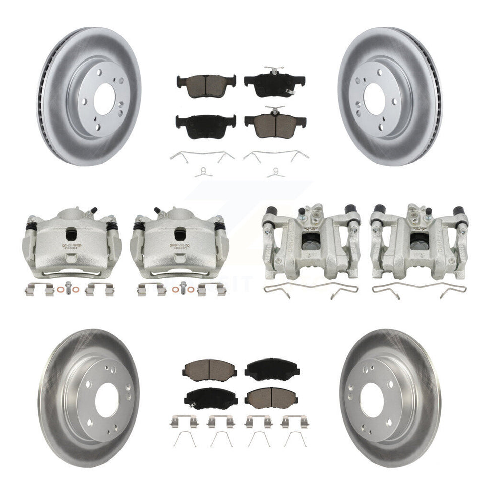 Front Rear Disc Brake Caliper Coated Rotors And Ceramic Pads Kit (10Pc) For Honda Civic KCG-101038C