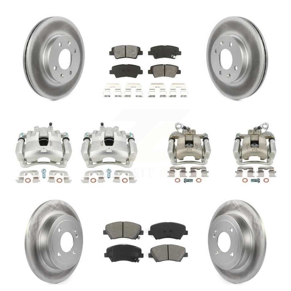 Front Rear Disc Brake Caliper Coated Rotors And Semi-Metallic Pads Kit (10Pc) For Kia Rio KCG-101038S