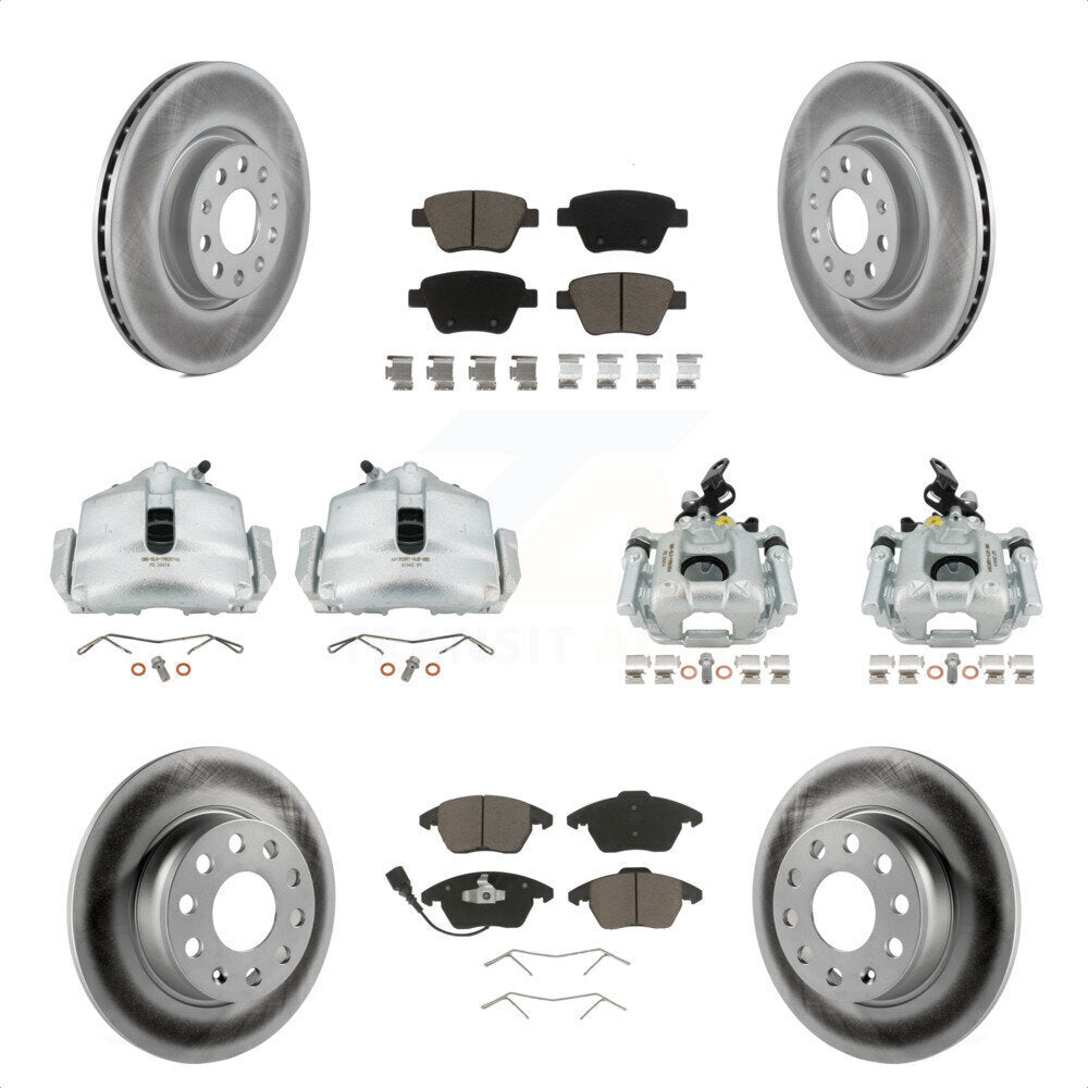 Front Rear Disc Brake Caliper Coated Rotors And Ceramic Pads Kit (10Pc) For Volkswagen Beetle GTI KCG-101040C by Transit Auto