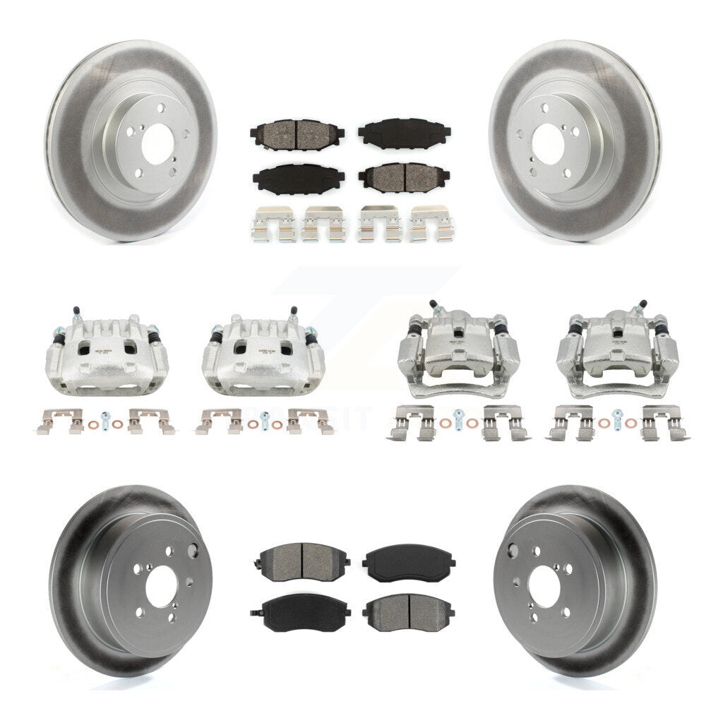 Front Rear Brake Caliper Coat Rotors Semi-Metallic Pad Kit (10Pc) For Subaru Impreza WRX KCG-101040S