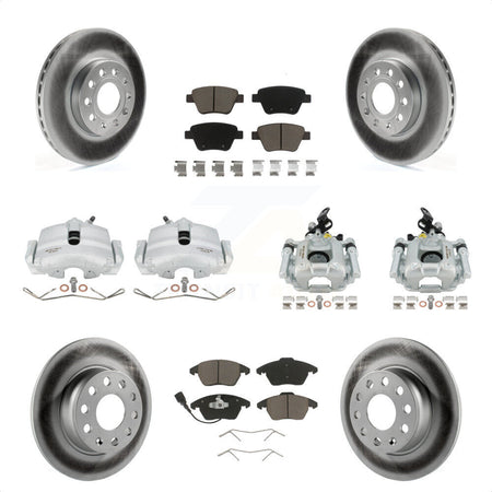 Front Rear Disc Brake Caliper Coated Rotors And Ceramic Pads Kit (10Pc) For 2012 Volkswagen Beetle 2.5L with Naturally Aspirated With 288mm Diameter Rotor KCG-101041C by Transit Auto