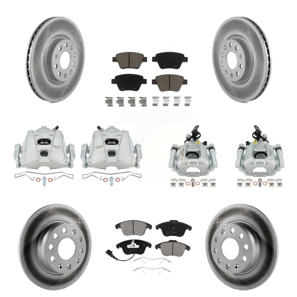Front Rear Disc Brake Caliper Coated Rotors And Ceramic Pads Kit (10Pc) For Volkswagen Passat KCG-101042C