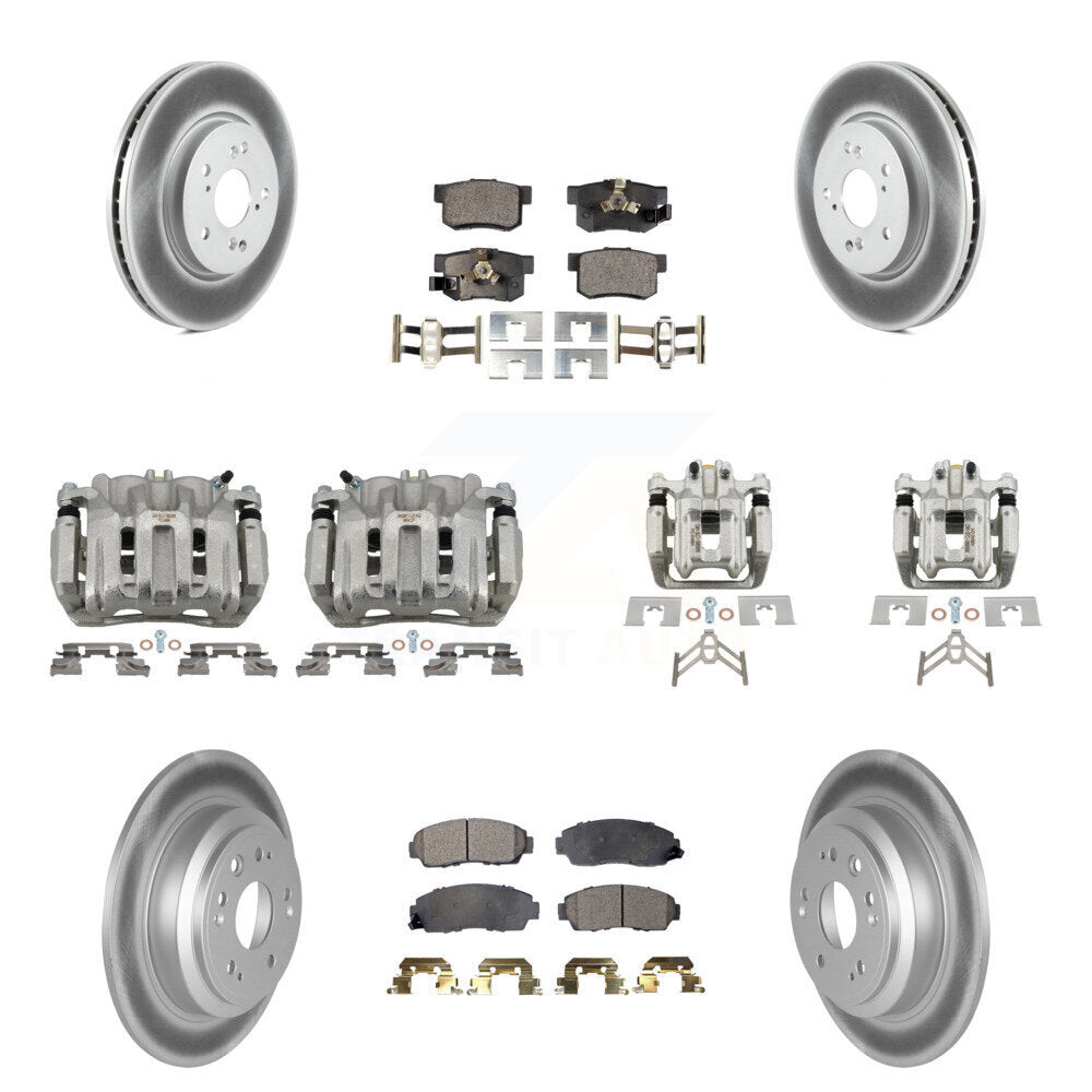 Front Rear Brake Caliper Coat Rotor Semi-Metallic Pad Kit (10Pc) For Honda Crosstour FWD KCG-101044P
