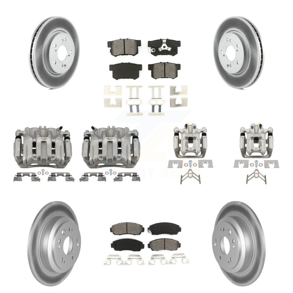 Front Rear Brake Caliper Coat Rotor Semi-Metallic Pad Kit (10Pc) For Honda Crosstour FWD KCG-101044S