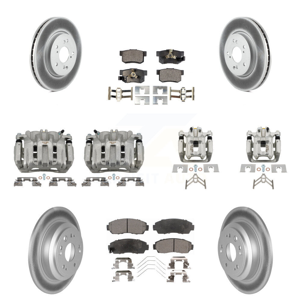 Front Rear Brake Caliper Coat Rotor And Semi-Metallic Pad Kit (10Pc) For Honda Crosstour KCG-101045P
