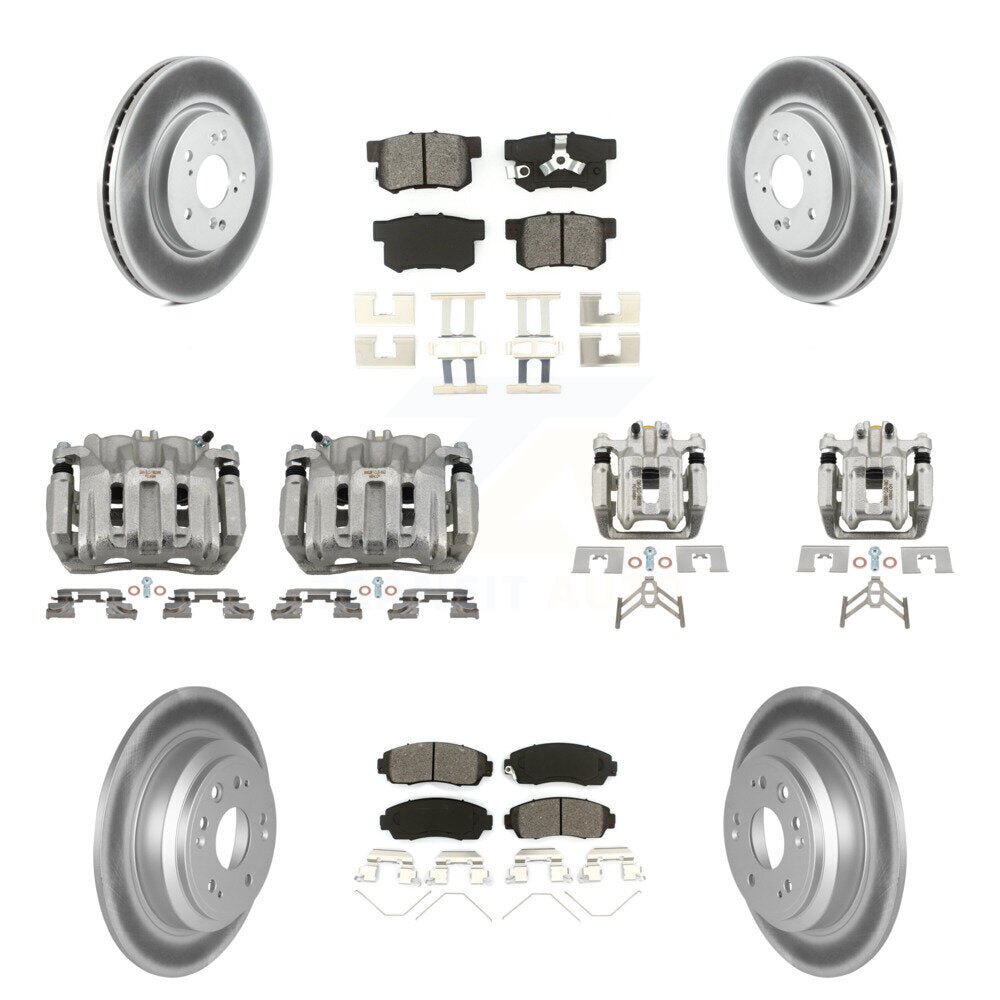 Front Rear Brake Caliper Coat Rotor And Semi-Metallic Pad Kit (10Pc) For Honda Crosstour KCG-101045S