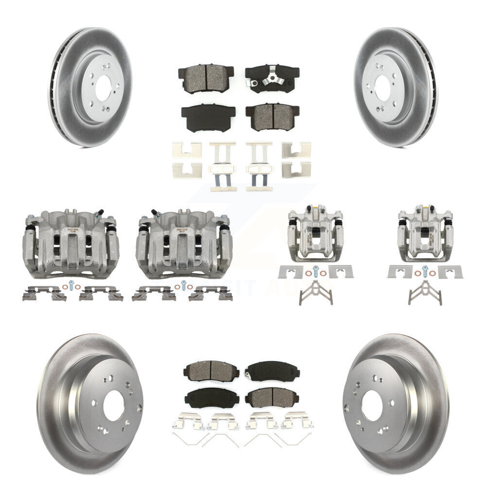 Front Rear Disc Brake Caliper Coat Rotor Semi-Metallic Pad Kit (10Pc) For Honda CR-V AWD KCG-101046S