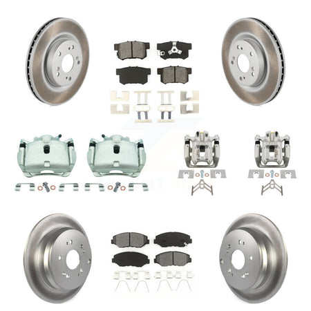Front Rear Disc Brake Caliper Coat Rotor Semi-Metallic Pad Kit (10Pc) For Honda CR-V FWD KCG-101047S
