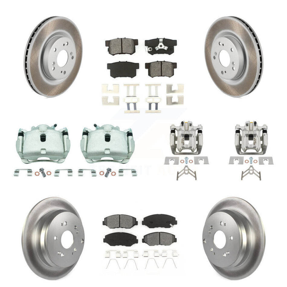 Front Rear Disc Brake Caliper Coat Rotor Semi-Metallic Pad Kit (10Pc) For Honda CR-V FWD KCG-101047S