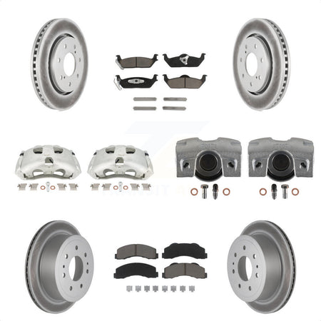 Front Rear Disc Brake Caliper Coated Rotors And Ceramic Pads Kit (10Pc) For 2010-2011 Ford F-150 With 7 Lug Wheels KCG-101048C by Transit Auto