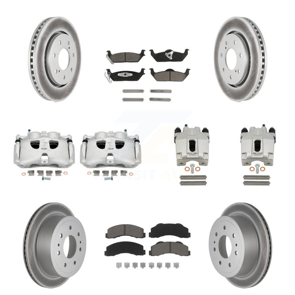 Front Rear Disc Brake Caliper Coated Rotors And Ceramic Pads Kit (10Pc) For 2010-2011 Ford F-150 With 7 Lug Wheels KCG-101048C