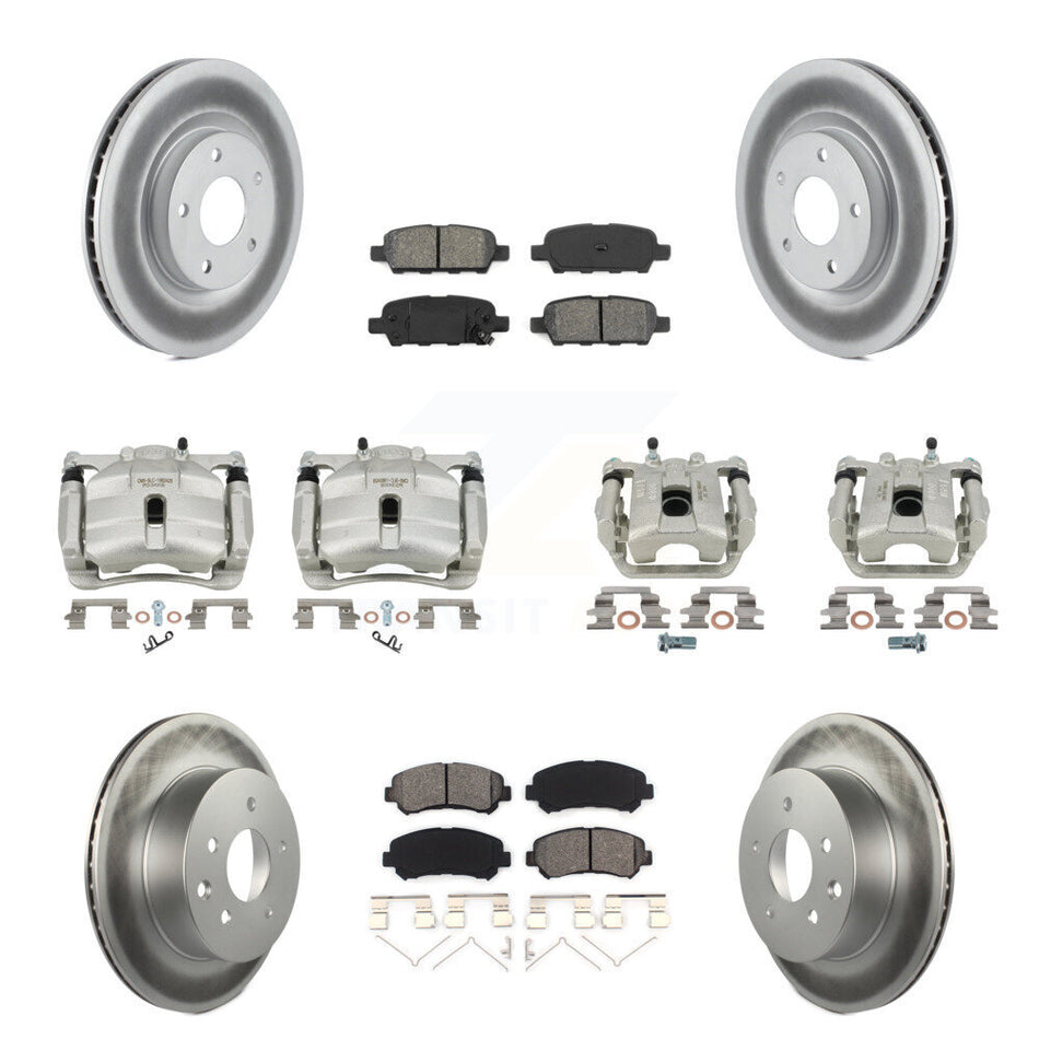 Front Rear Brake Caliper Coat Rotor Semi-Metallic Pad Kit (10Pc) For Nissan Rogue Select KCG-101049S