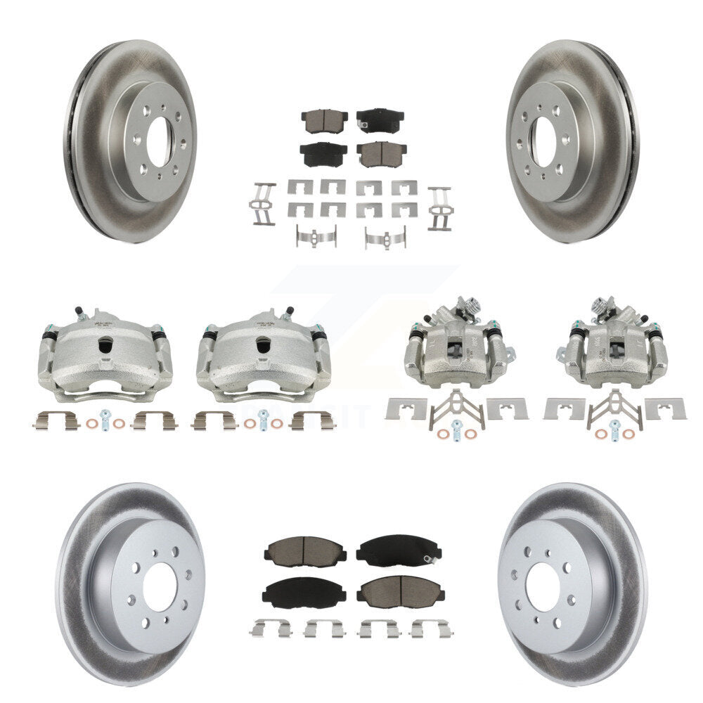 Front Rear Disc Brake Caliper Coated Rotors And Ceramic Pads Kit (10Pc) For Honda Civic KCG-101051C