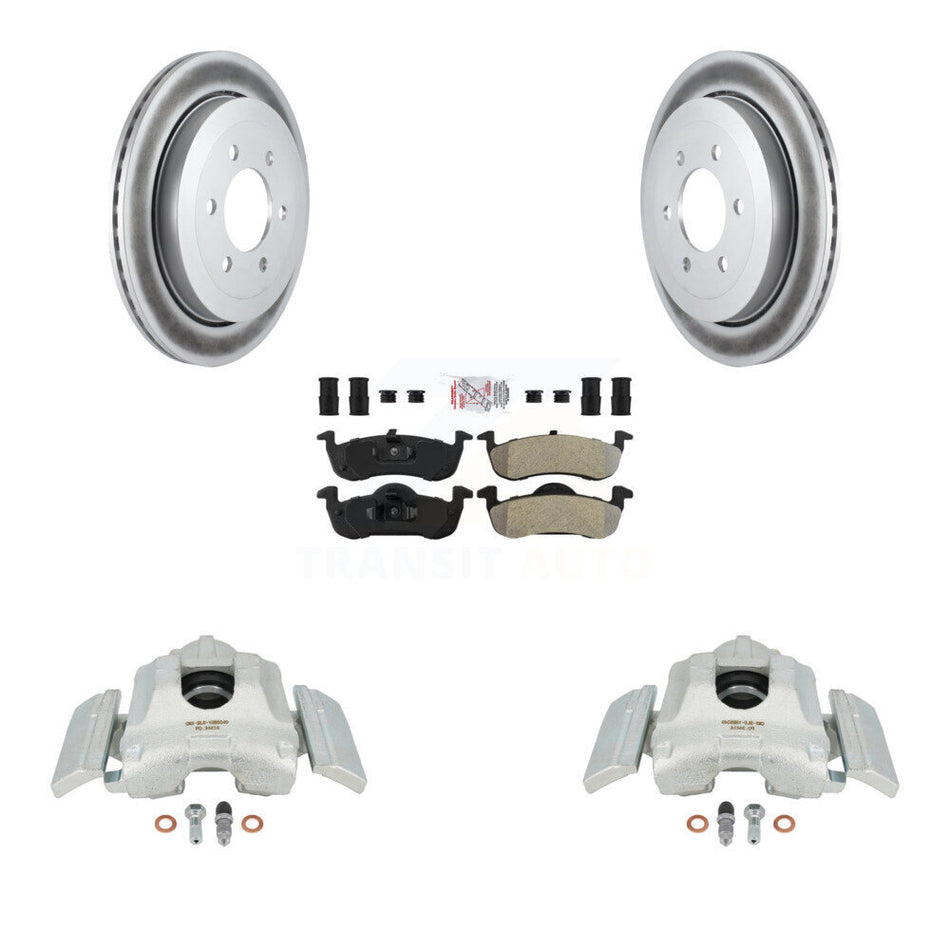 Rear Disc Brake Caliper Coated Rotors And Semi-Metallic Pads Kit For 2007-2017 Ford Expedition Lincoln Navigator KCG-101054N
