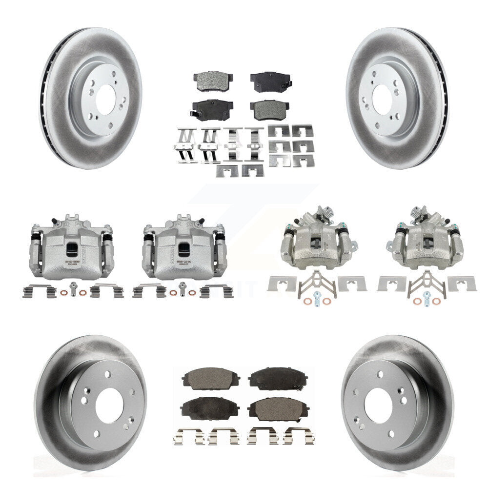 Front Rear Brake Caliper Coat Rotors & Ceramic Pad Kit (10Pc) For 02-06 Acura RSX Type-S KCG-101060T