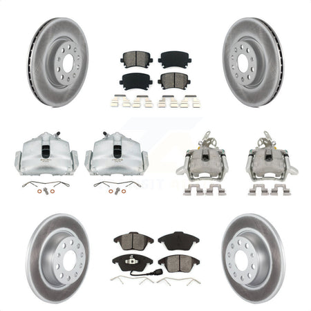 Front Rear Disc Brake Caliper Coated Rotors And Semi-Metallic Pads Kit (10Pc) For Volkswagen GTI KCG-101062S by Transit Auto