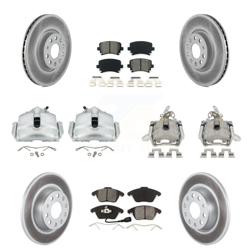 Front Rear Disc Brake Caliper Coated Rotors And Semi-Metallic Pads Kit (10Pc) For Volkswagen GTI KCG-101062S