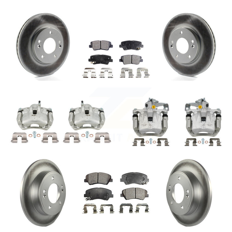 Front Rear Brake Caliper Coat Rotors & Ceramic Pad Kit (10Pc) For Hyundai Elantra GT Kia KCG-101064T