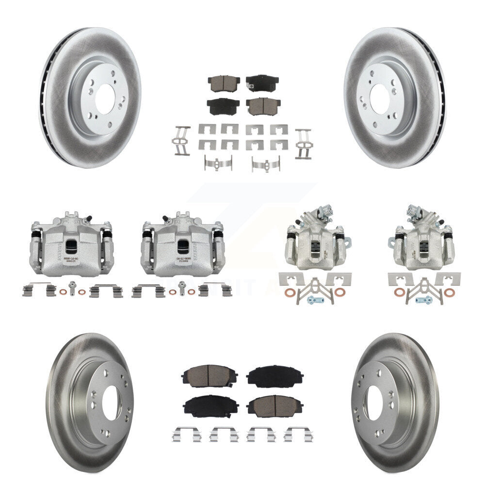 Front Rear Brake Caliper Coat Rotors Ceramic Pad Kit (10Pc) For Honda Civic Si with 2.0L KCG-101071C