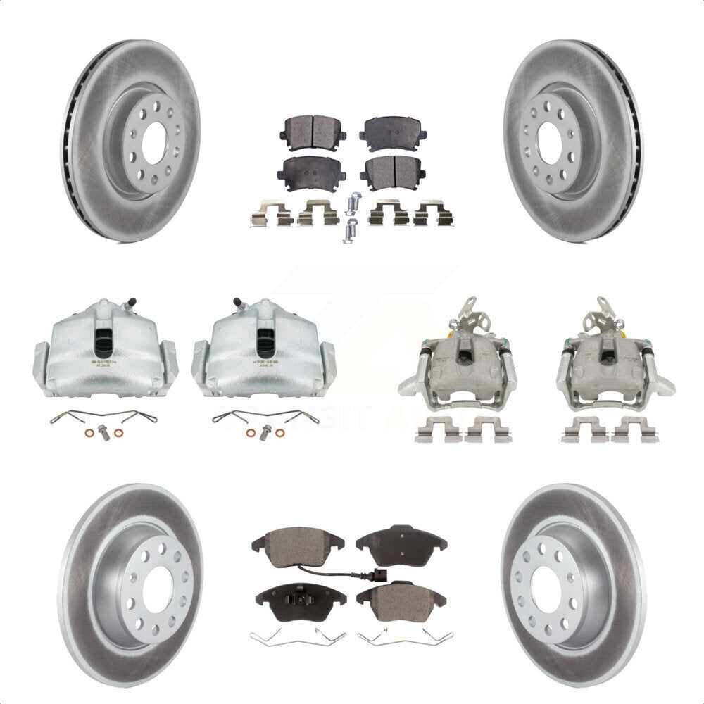 Front Rear Disc Brake Caliper Coated Rotors And Semi-Metallic Pads Kit (10Pc) For Volkswagen GTI KCG-101071P by Transit Auto