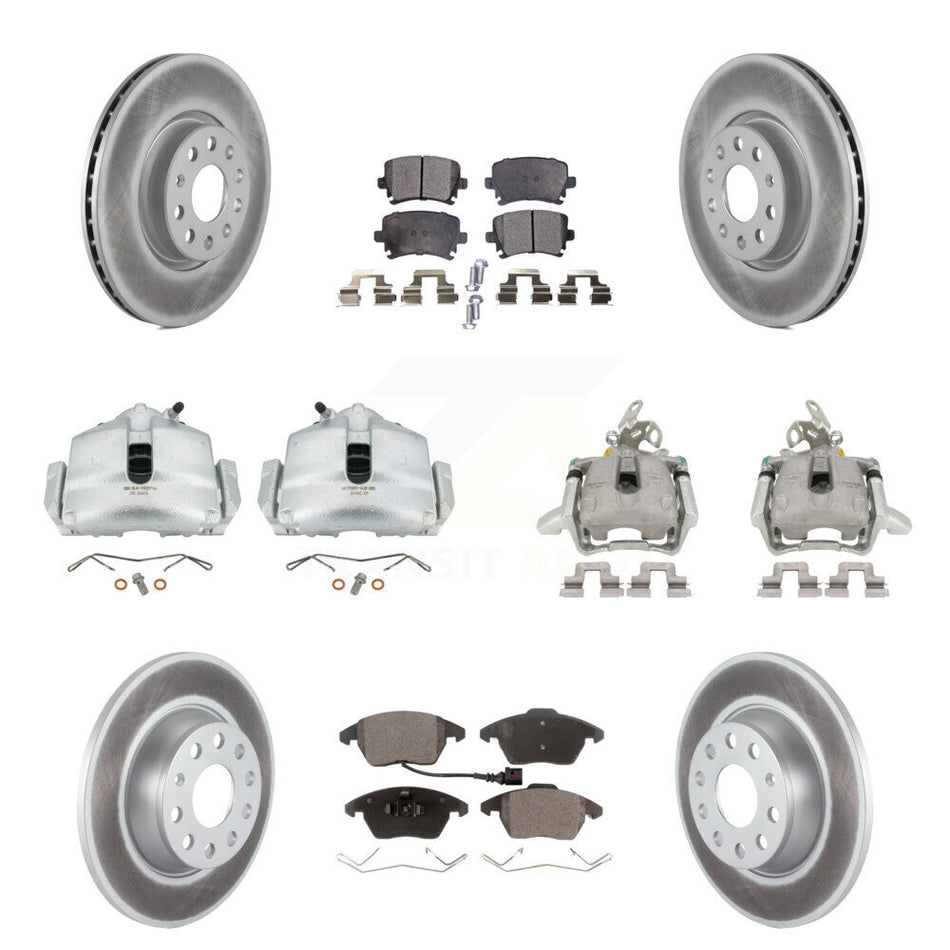 Front Rear Disc Brake Caliper Coated Rotors And Semi-Metallic Pads Kit (10Pc) For Volkswagen GTI KCG-101071P