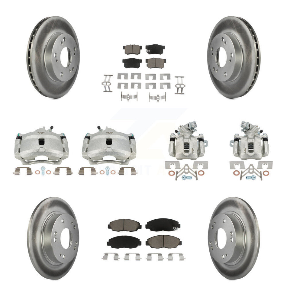 Front Rear Disc Brake Caliper Coated Rotors And Ceramic Pads Kit (10Pc) For Honda Civic KCG-101072C