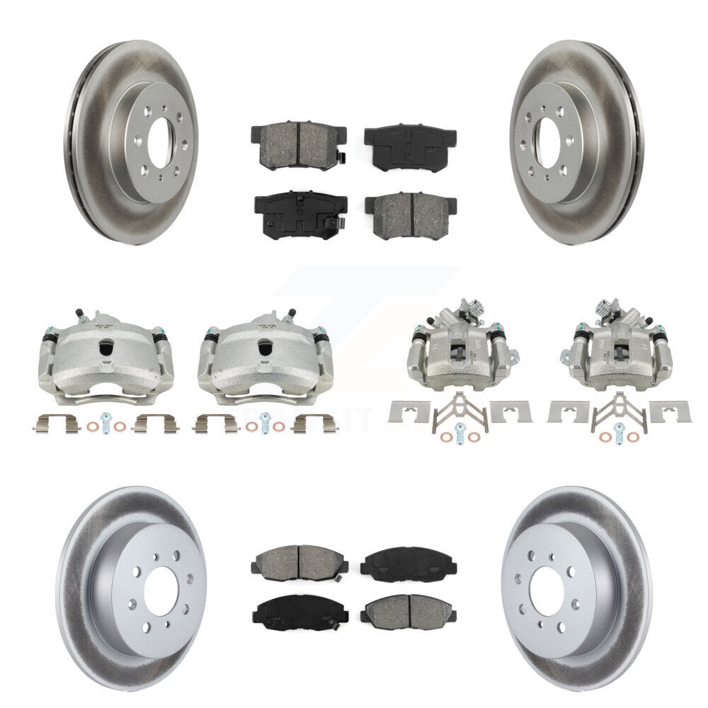 Front Rear Disc Brake Caliper Coat Rotors & Semi-Metallic Pad Kit (10Pc) For Honda Civic KCG-101072S