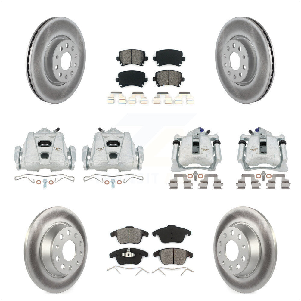 Front Rear Disc Brake Caliper Coated Rotors And Semi-Metallic Pads Kit (10Pc) For 2009-2011 Volkswagen Tiguan KCG-101073S by Transit Auto