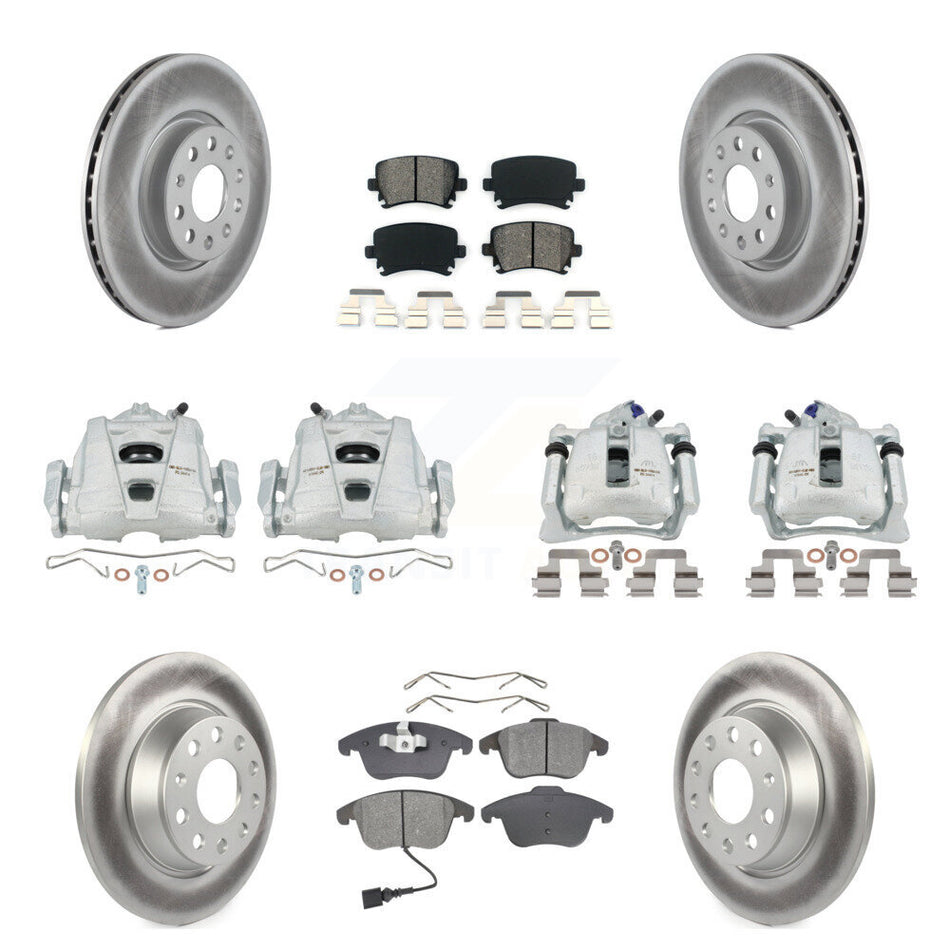 Front Rear Disc Brake Caliper Coated Rotors And Semi-Metallic Pads Kit (10Pc) For 2009-2011 Volkswagen Tiguan KCG-101073S