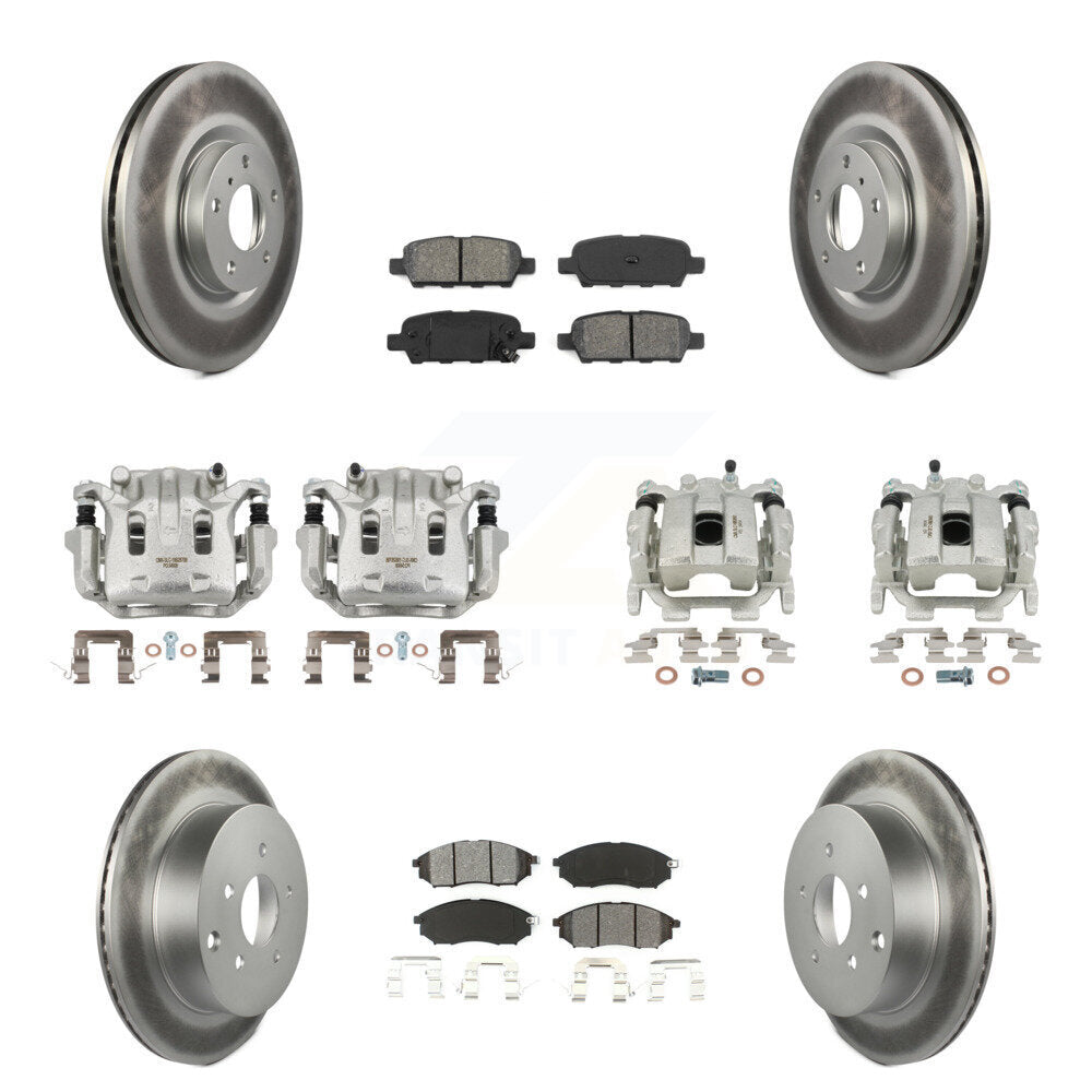Front Rear Disc Brake Caliper Coat Rotors Semi-Metallic Pad Kit (10Pc) For INFINITI QX70 KCG-101075S