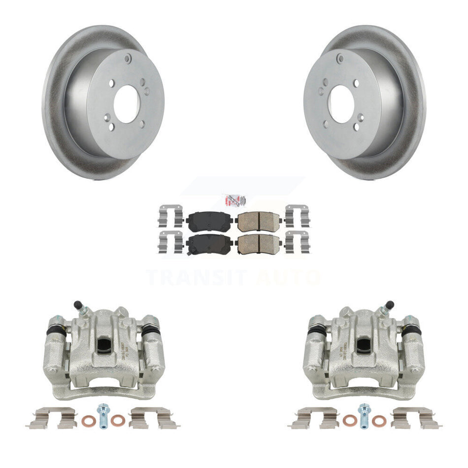 Rear Disc Brake Caliper Coated Rotors And Ceramic Pads Kit For 2006-2007 Hyundai Accent Kia Rio Rio5 KCG-101077N
