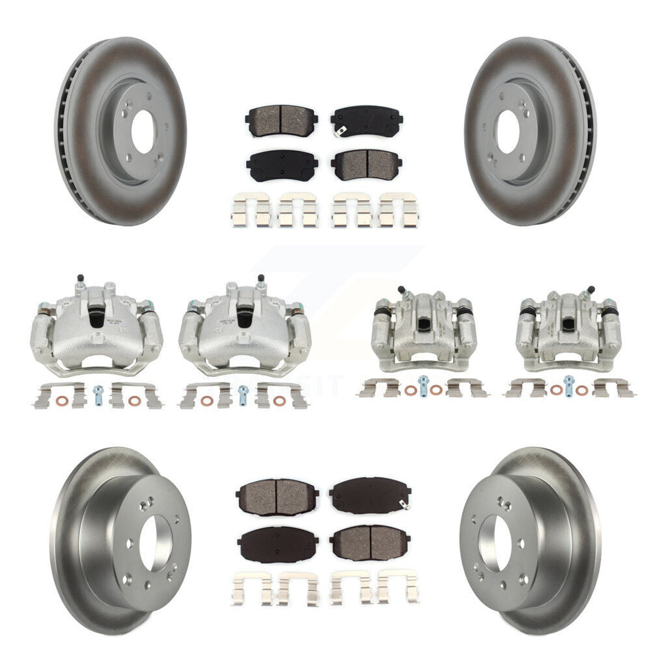 Front Rear Disc Brake Caliper Coated Rotors And Semi-Metallic Pads Kit (10Pc) For Kia Forte5 2.0L KCG-101078S
