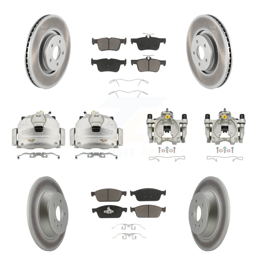 Front Rear Disc Brake Caliper Coated Rotors And Ceramic Pads Kit (10Pc) For Lincoln MKC KCG-101080C