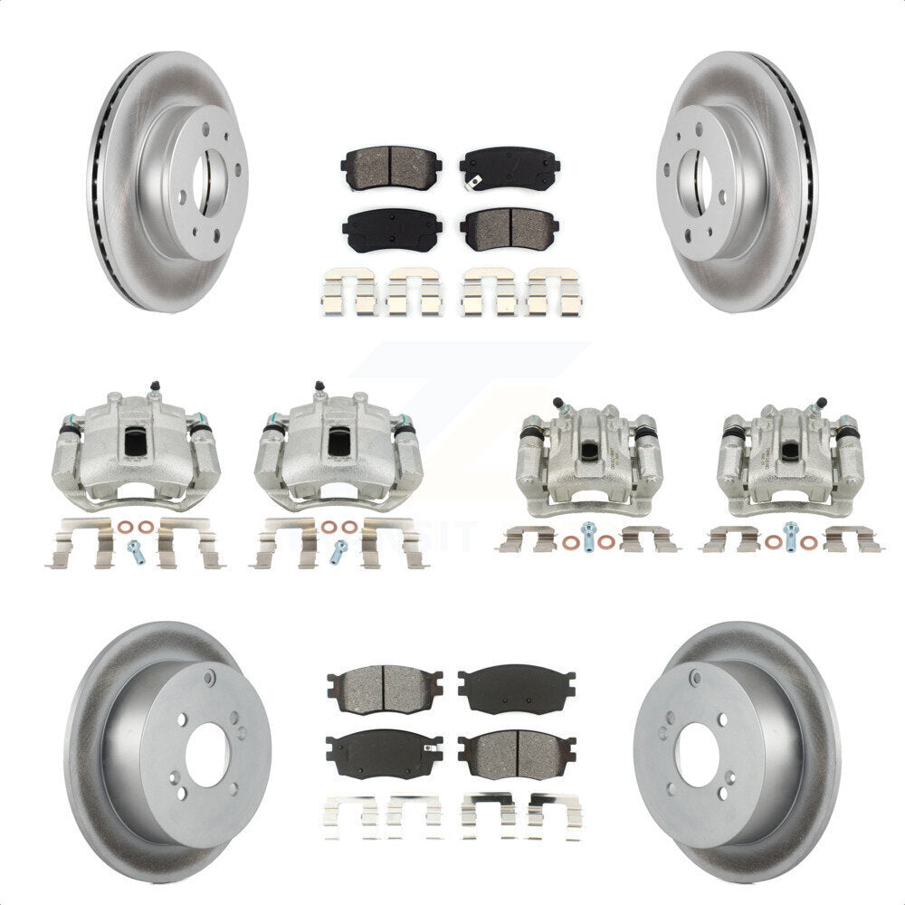 Front Rear Disc Brake Caliper Coated Rotors And Semi-Metallic Pads Kit (10Pc) For 2006 Hyundai Accent Hatchback KCG-101080S by Transit Auto