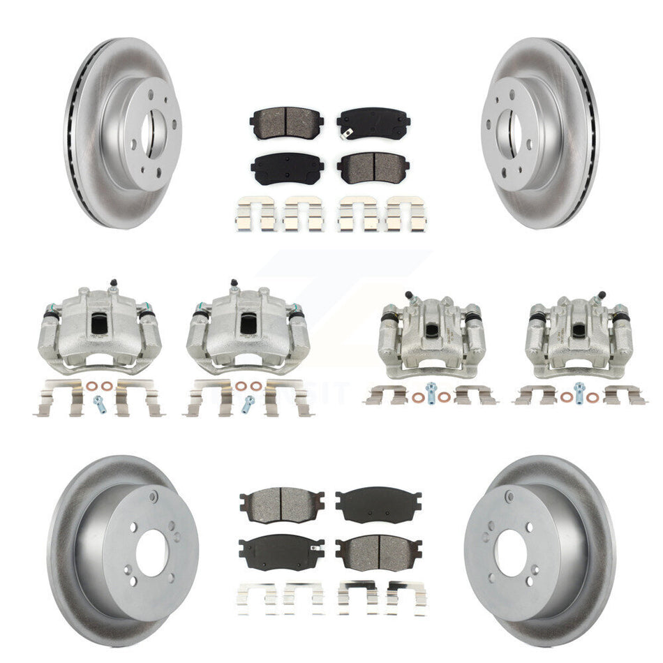 Front Rear Disc Brake Caliper Coated Rotors And Semi-Metallic Pads Kit (10Pc) For 2006 Hyundai Accent Hatchback KCG-101080S