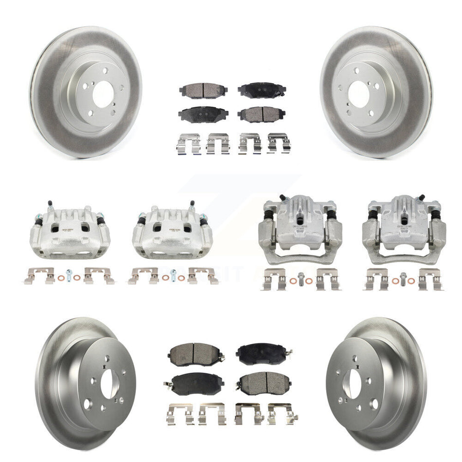 Front Rear Brake Caliper Coat Rotors Semi-Metallic Pad Kit (10Pc) For Subaru Forester XV KCG-101084P