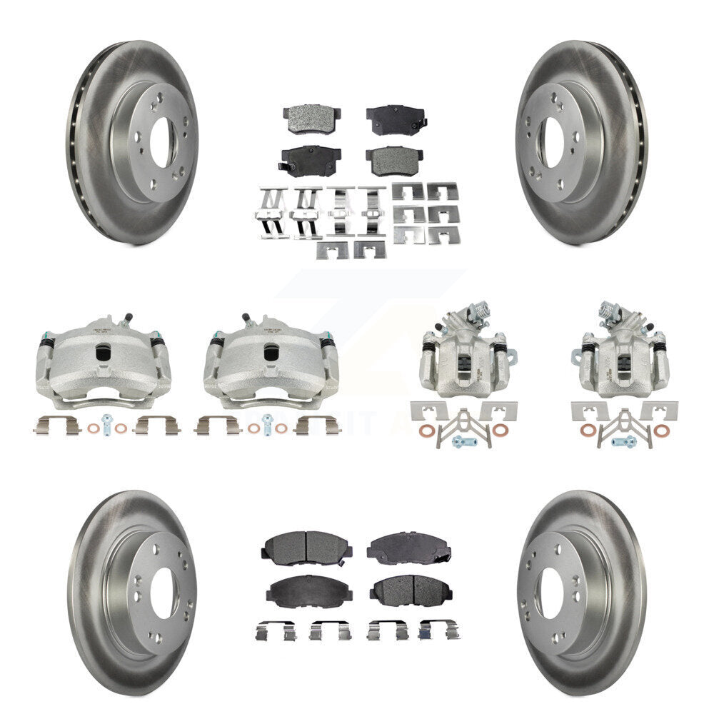 Front Rear Disc Brake Caliper Coated Rotors And Ceramic Pads Kit (10Pc) For Honda Civic KCG-101084T