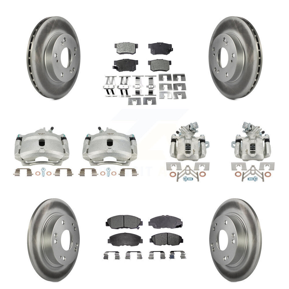 Front Rear Disc Brake Caliper Coated Rotors And Ceramic Pads Kit (10Pc) For Honda Civic KCG-101084T