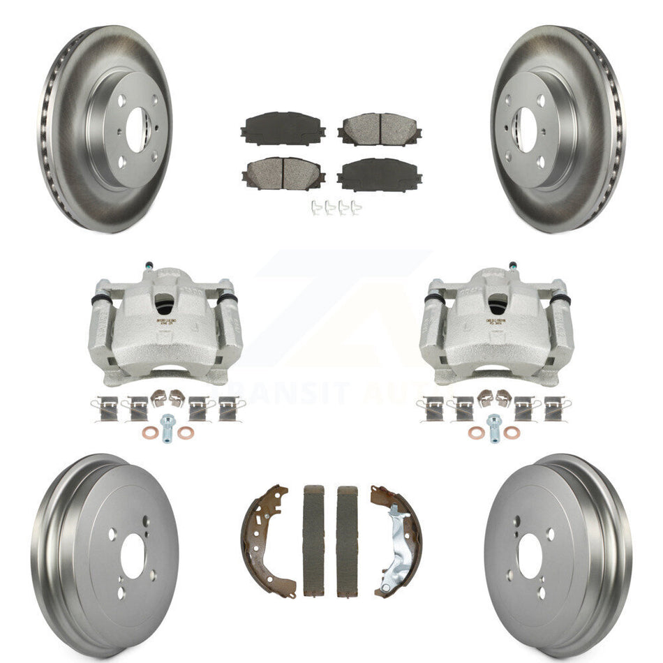 Front Rear Brake Caliper Coated Rotors Drum Semi-Metallic Pad Kit (8Pc) For Toyota Yaris KCG-101085S