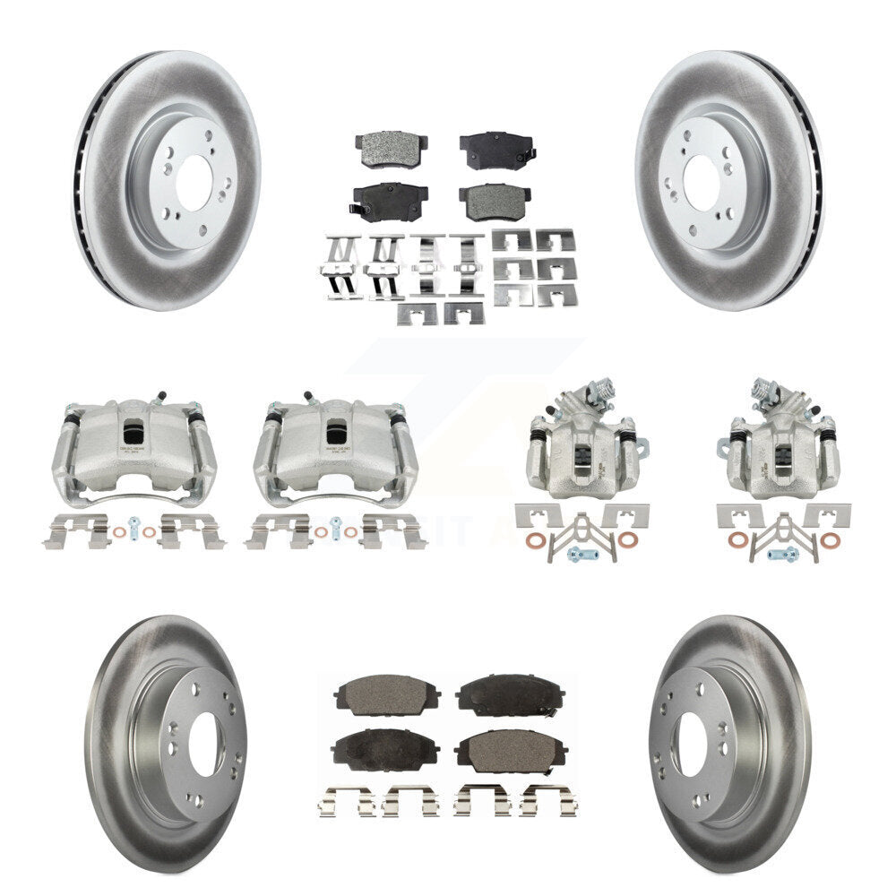 Front Rear Brake Caliper Coat Rotors & Ceramic Pad Kit (10Pc) For 07-10 Acura CSX Type-S KCG-101085T