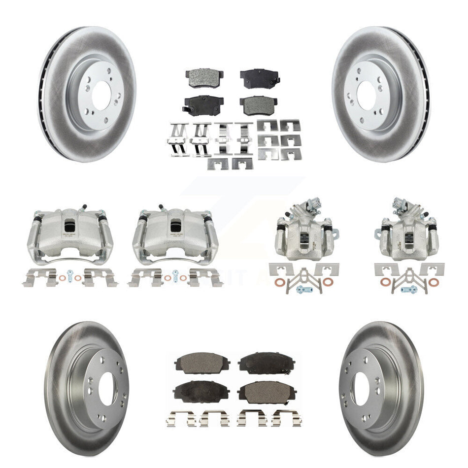 Front Rear Brake Caliper Coat Rotors & Ceramic Pad Kit (10Pc) For 07-10 Acura CSX Type-S KCG-101085T