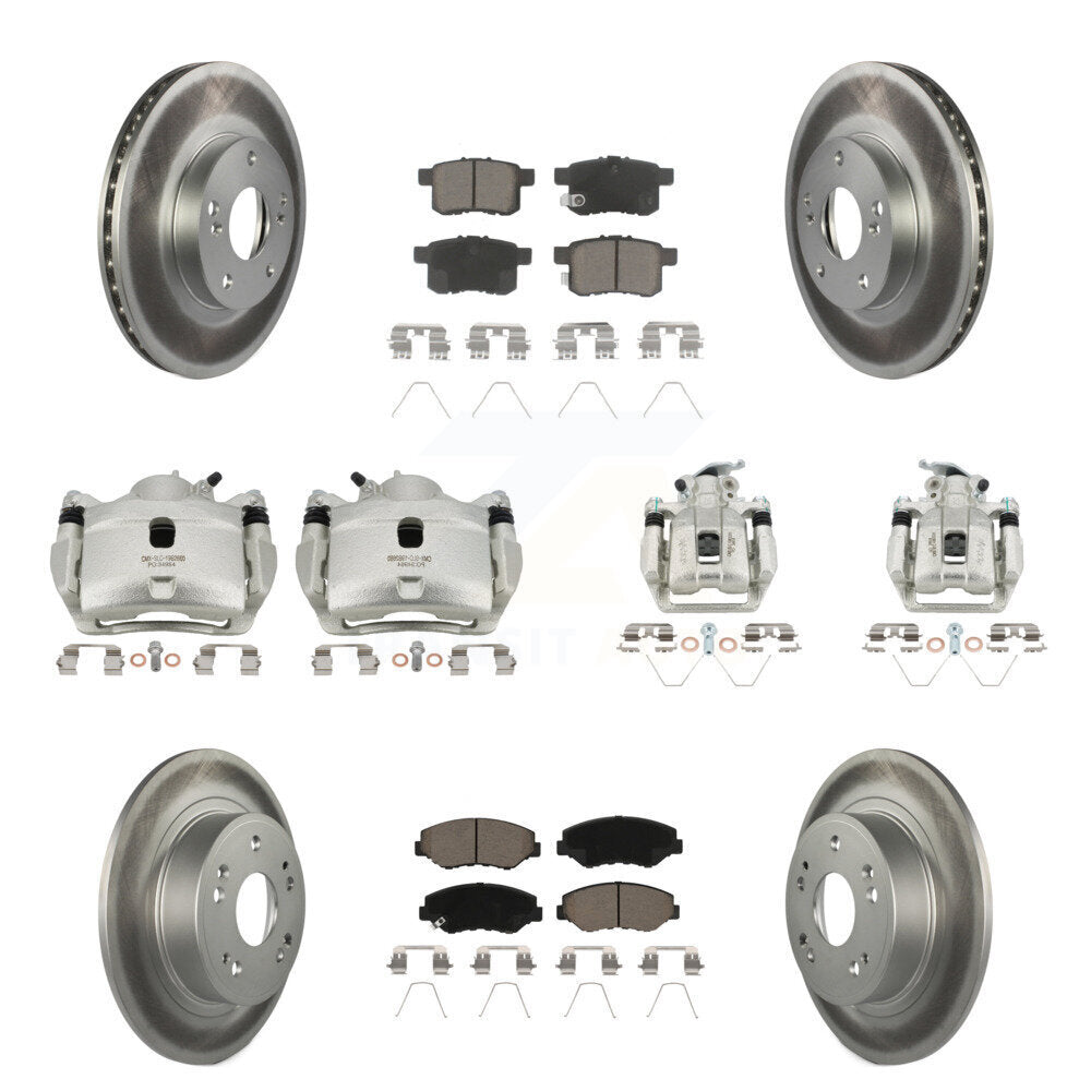 Front Rear Disc Brake Caliper Coated Rotors And Ceramic Pads Kit (10Pc) For Honda Accord KCG-101086C