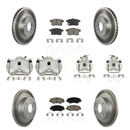 Front Rear Disc Brake Caliper Coated Rotors And Ceramic Pads Kit (10Pc) For Honda Accord KCG-101086C